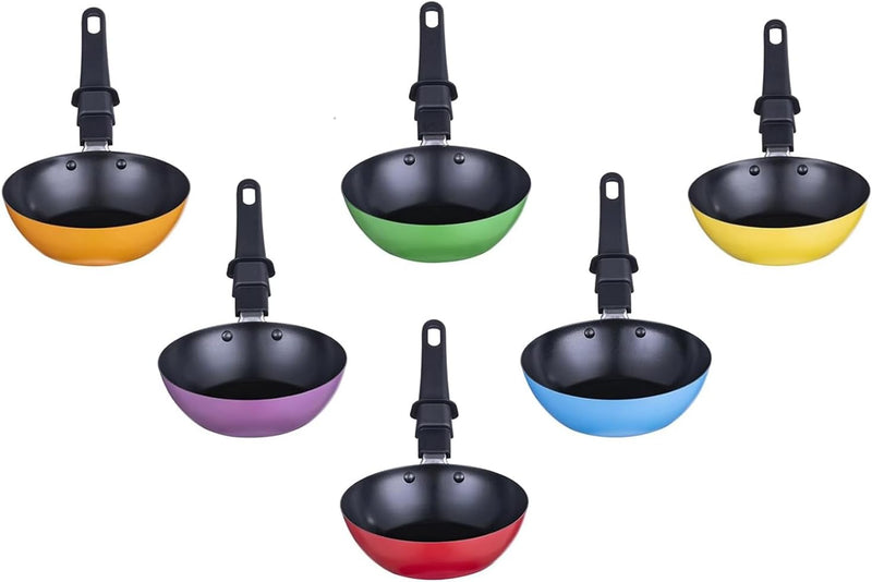 RoDzj Mini Wok Set 6 Personen Ø12 cm Antihaftbeschichtet Party Wok Set, Raclette und Fondue Ersatzpf