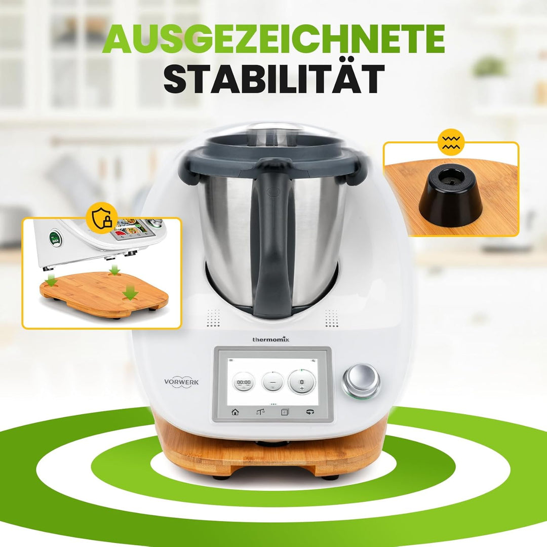 Bambus Gleitbrett für Thermomix TM6 TM5 | Natürliches Bambusmaterial | Mit Rollen für müheloses Vers