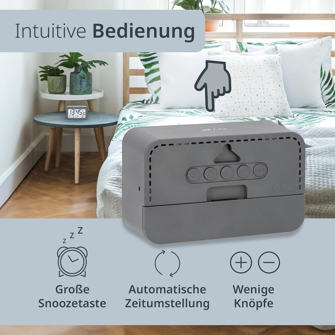 ADE Digitaler Funkwecker mit Licht | Temperaturanzeige und Kalender | kompakter Reisewecker | hübsch