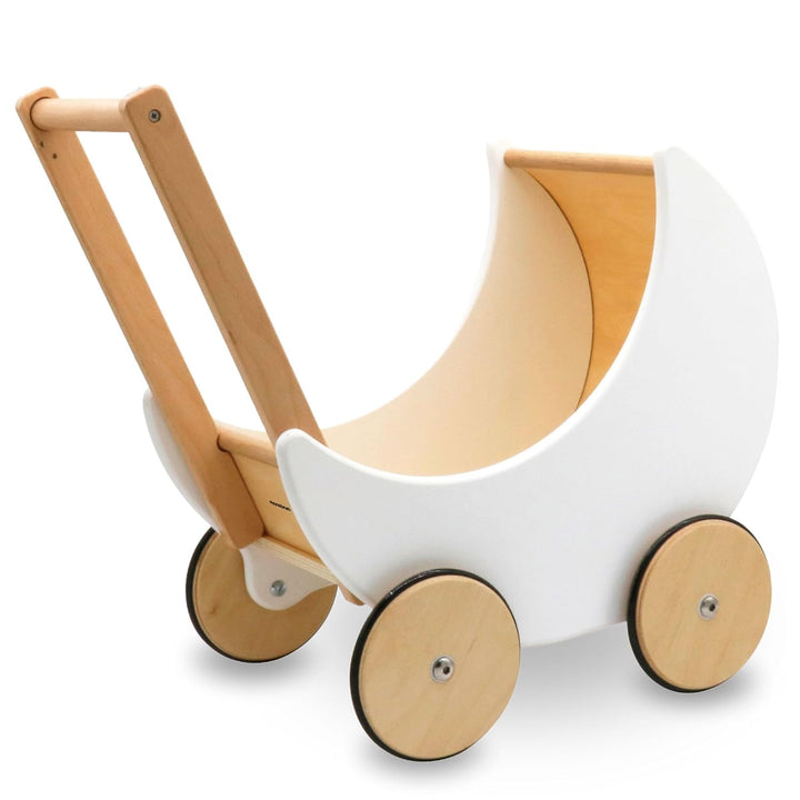 Mamabrum Holzwagen für Puppen und Bären, Baby Pöckchen 1+, Spielwagen für Kinder ab 1 Jahr, Rutschhe