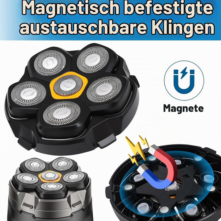 1 Stück Ersatzrasierkopf für Glatzen Rasierer Herren, Magnetische 6 Blade Head Shaver Ersatzköpfe, 6