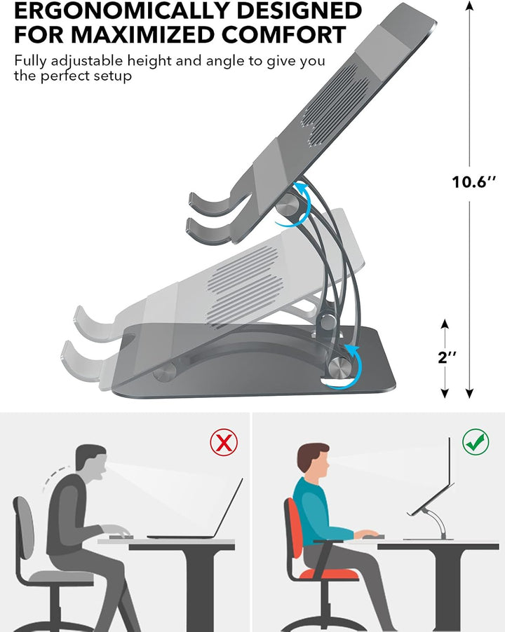 GRSTREE Laptop Ständer, Ergonomischer Notebook Ständer, Höhenverstellbarer Computerständer für Lapto