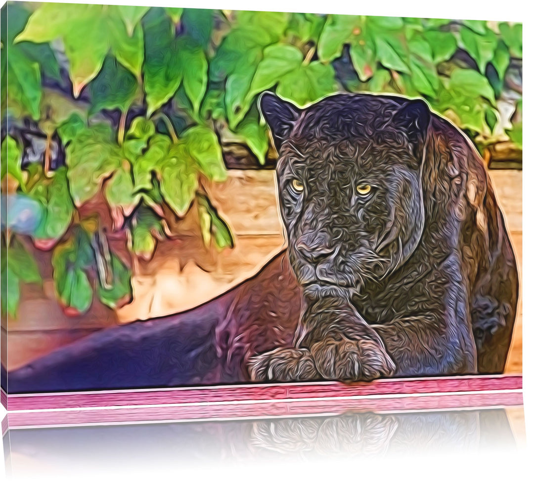 schöner schwarzer Panther Deluxe Format: 100x70 cm auf Leinwand, XXL riesige Bilder fertig gerahmt m