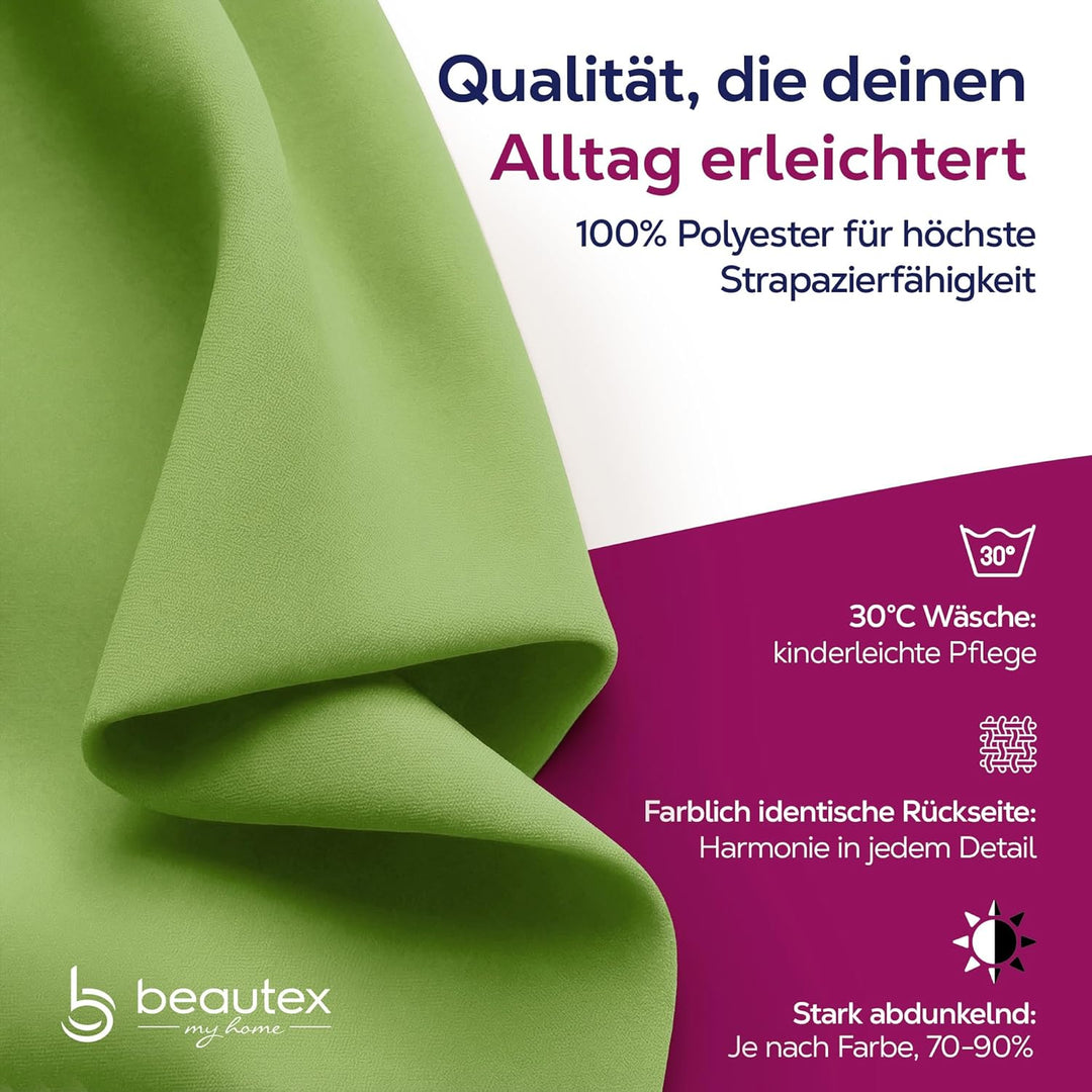 BEAUTEX Verdunkelungsgardine mit Kräuselband U-Band, Blackout Vorhang Blickdicht abdunkelnd, Grösse