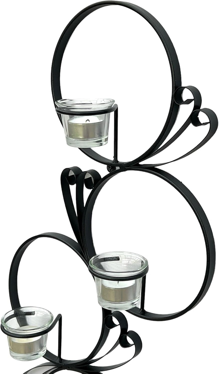 DanDiBo Wandteelichthalter Metall Schwarz Rund Wandkerzenhalter 60 cm Teelichthalter Wand Teelicht W