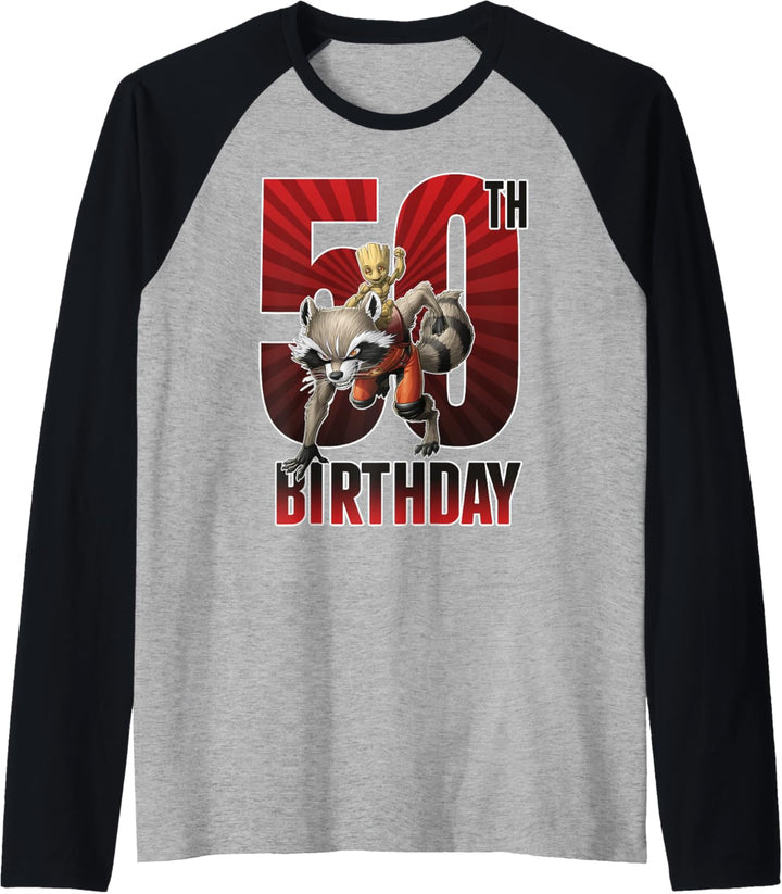 Marvel Guardians Of The Galaxy Rocket & Groot 50th Birthday Raglan