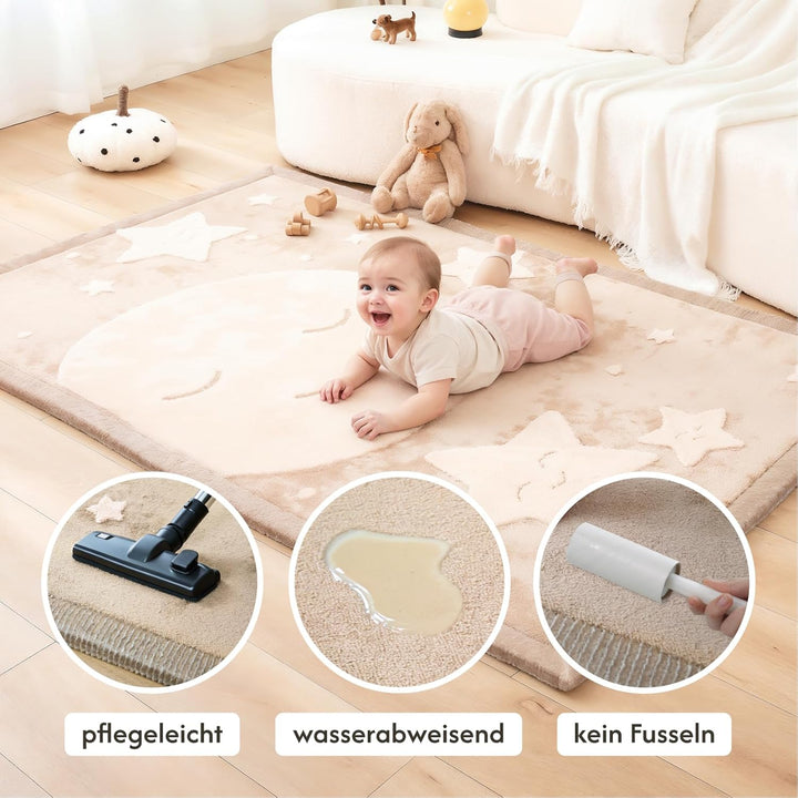 Wolkenweiche Spielmatte Baby 280x200x2,5cm, mond&amp;Sterne, Tatami Matte | Coral Velvet Hochdichter Sch