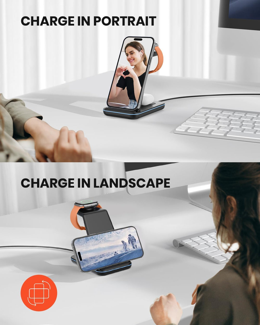 GEEKERA Wireless Charger, 3 in 1 Induktive Ladestation für iPhone 16/15/14/13/12/11/Pro Max, Ladesta