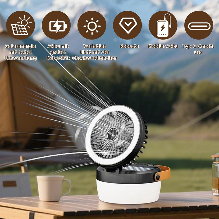 Solar Camping Ventilator, USB Rechargeable Fan, Tischventilator akku Ventilator Camping Campinglampe