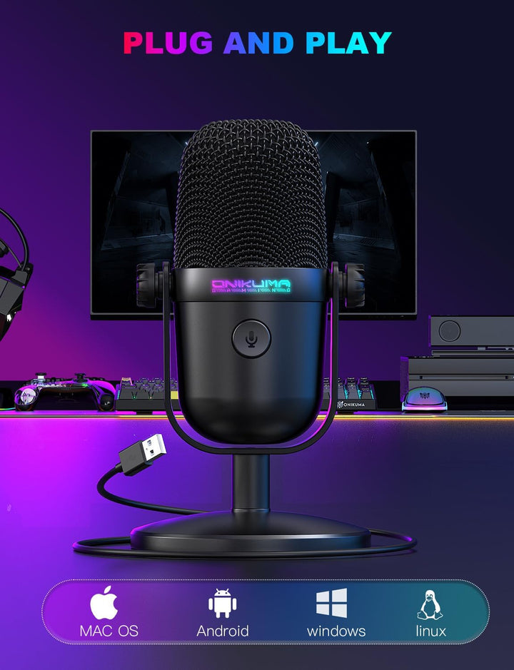 Gaming-Mikrofon mit Geräuschunterdrückung & Stummschalttaste, USB-Kondensatormikrofon für Streaming/