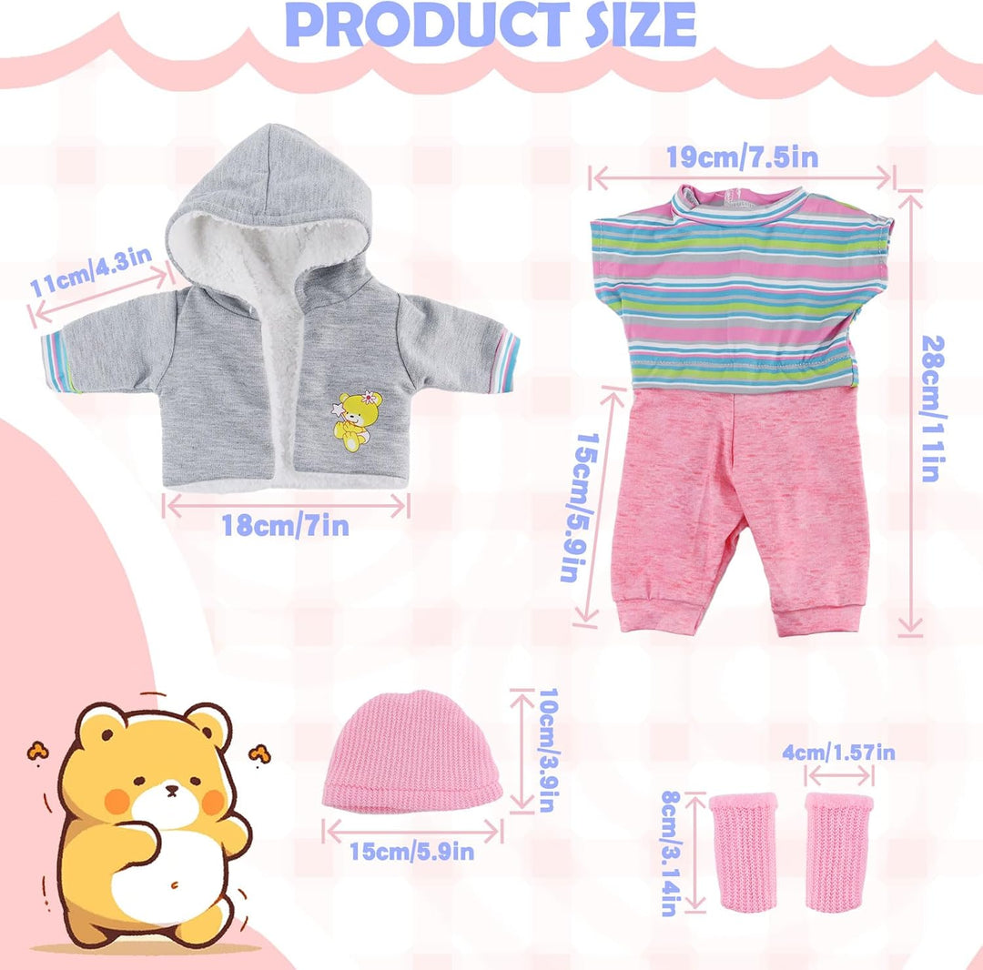 Baby Puppen Puppenkleidung 35-43 cm 1 graue Jacke + 1 gestreifter Pullover + 1 Strickmütze + 1 Paar