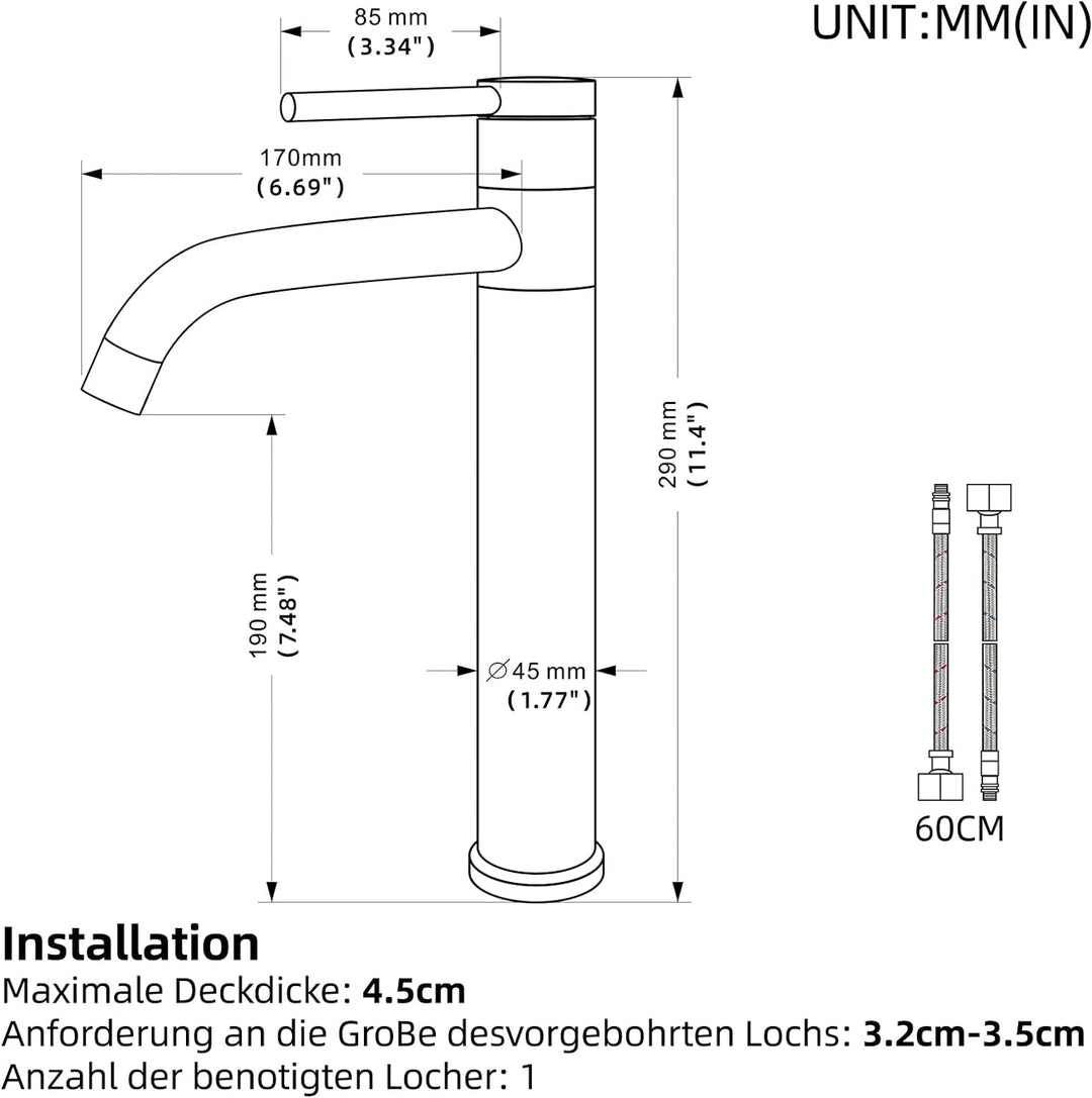 SHANFO Wasserhahn Bad Hoch Auslauf,360° Drehbar Waschtischarmatur,Einhebelmischer Mischbatterie für