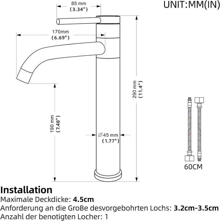 SHANFO Wasserhahn Bad Hoch Auslauf,360° Drehbar Waschtischarmatur,Einhebelmischer Mischbatterie für