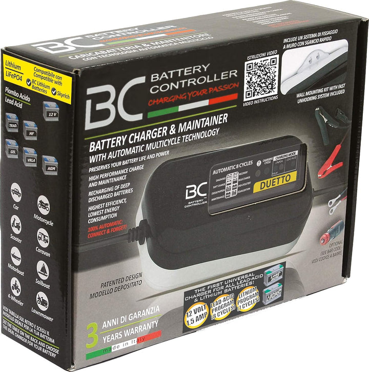 BC DUETTO - 12V 1,5A - Automatisches Batterieladegerät und Erhaltungsgerät für Blei-Säure-Batterien