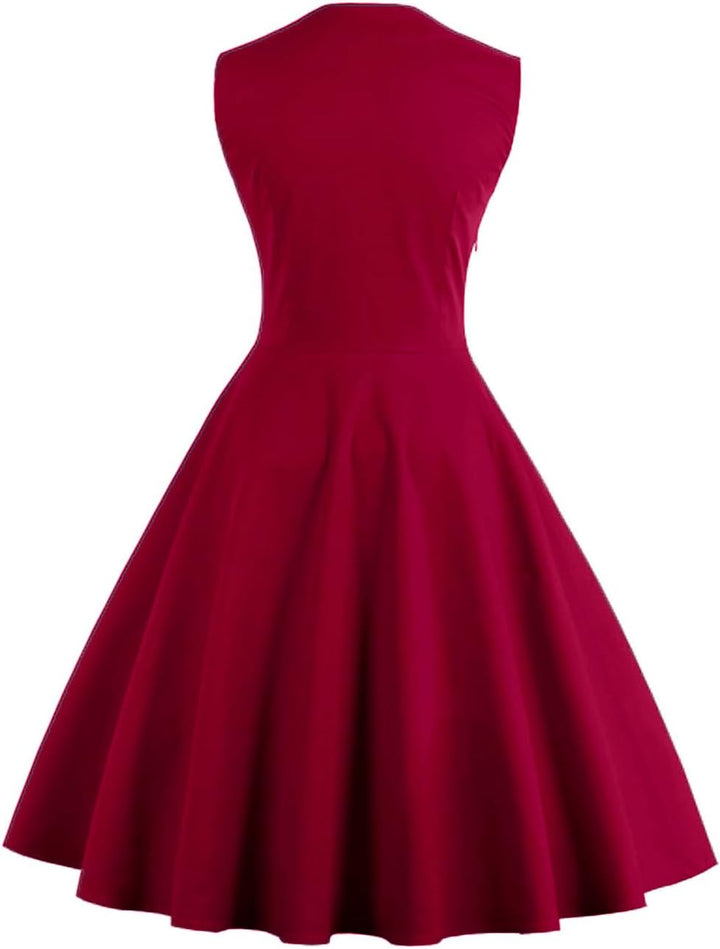 Axoe Damen 50er Jahre Kleider mit Gepunkte Rockabilly XXL Weinrot, XXL Weinrot