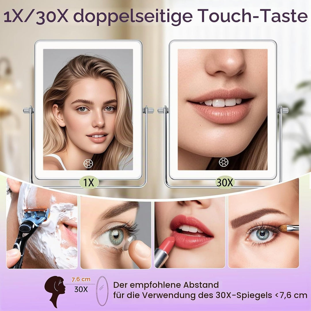 Famihomii 5000mAh Wiederaufladbar Kosmetikspiegel mit LED Beleuchtetung, 8,7 Zoll beidseitig 1X/20X