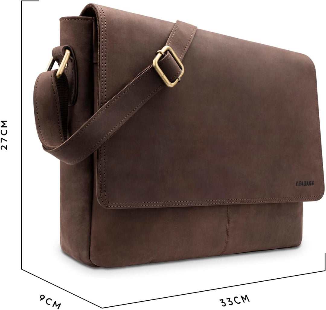 LEABAGS Leder Umhängetasche Herren & Damen I Echtleder Laptoptasche bis 14 Zoll I Messenger Bag mit