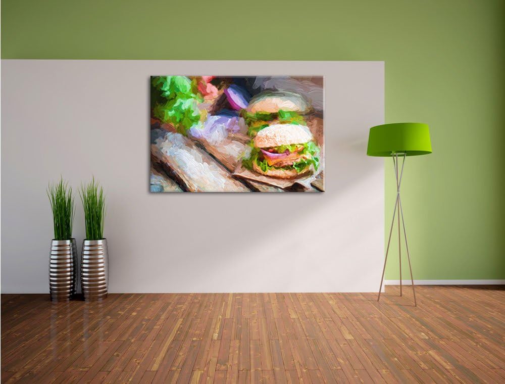 Pixxprint Leckere Burger als Leinwandbild/Grösse: 100x70 cm/Wandbild/Kunstdruck/fertig bespannt, 100