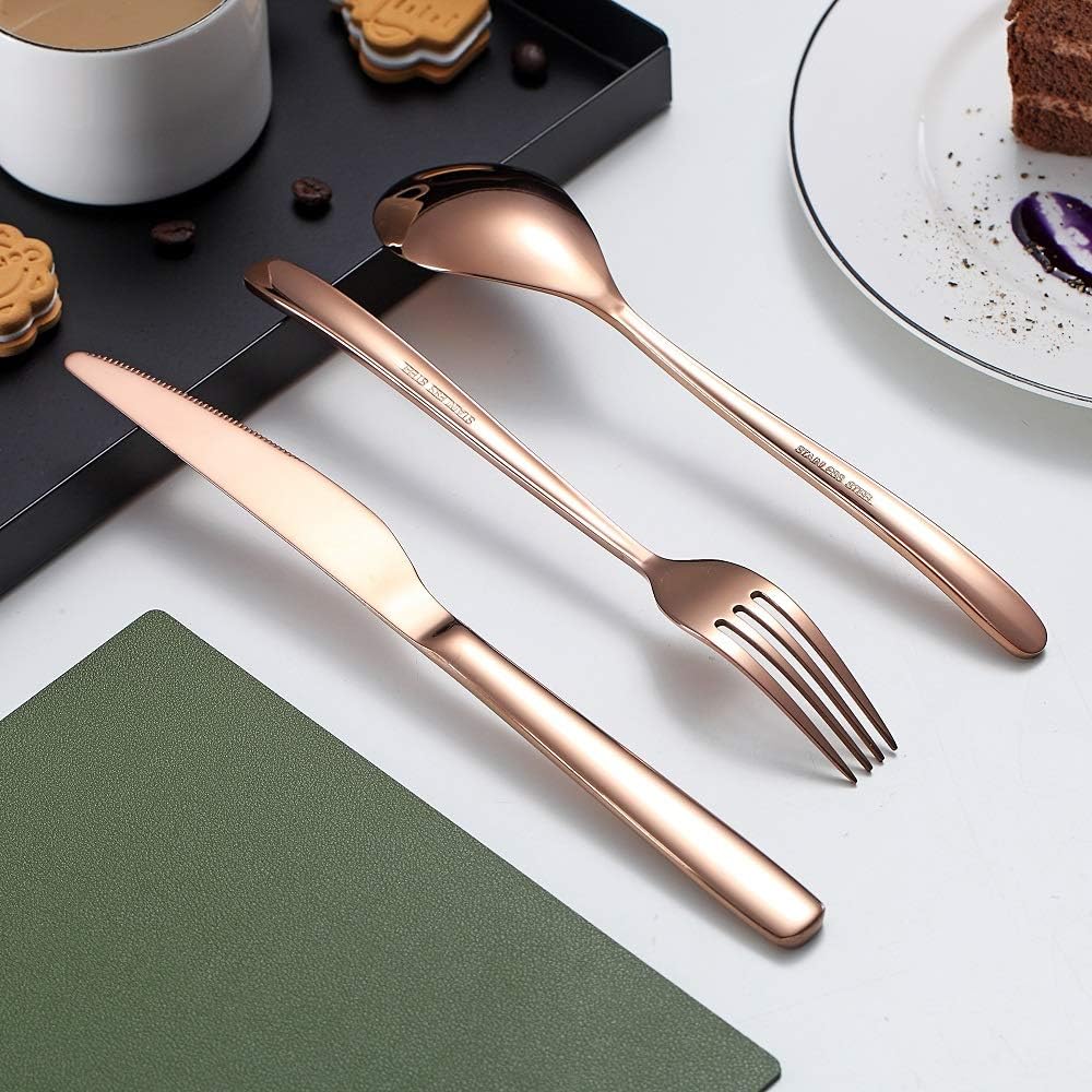 HOMQUEN Kupfer Besteck Set 24 Stück, Kupfer Besteckset aus Edelstahl, Kupfer Titanbeschichtung, Uten