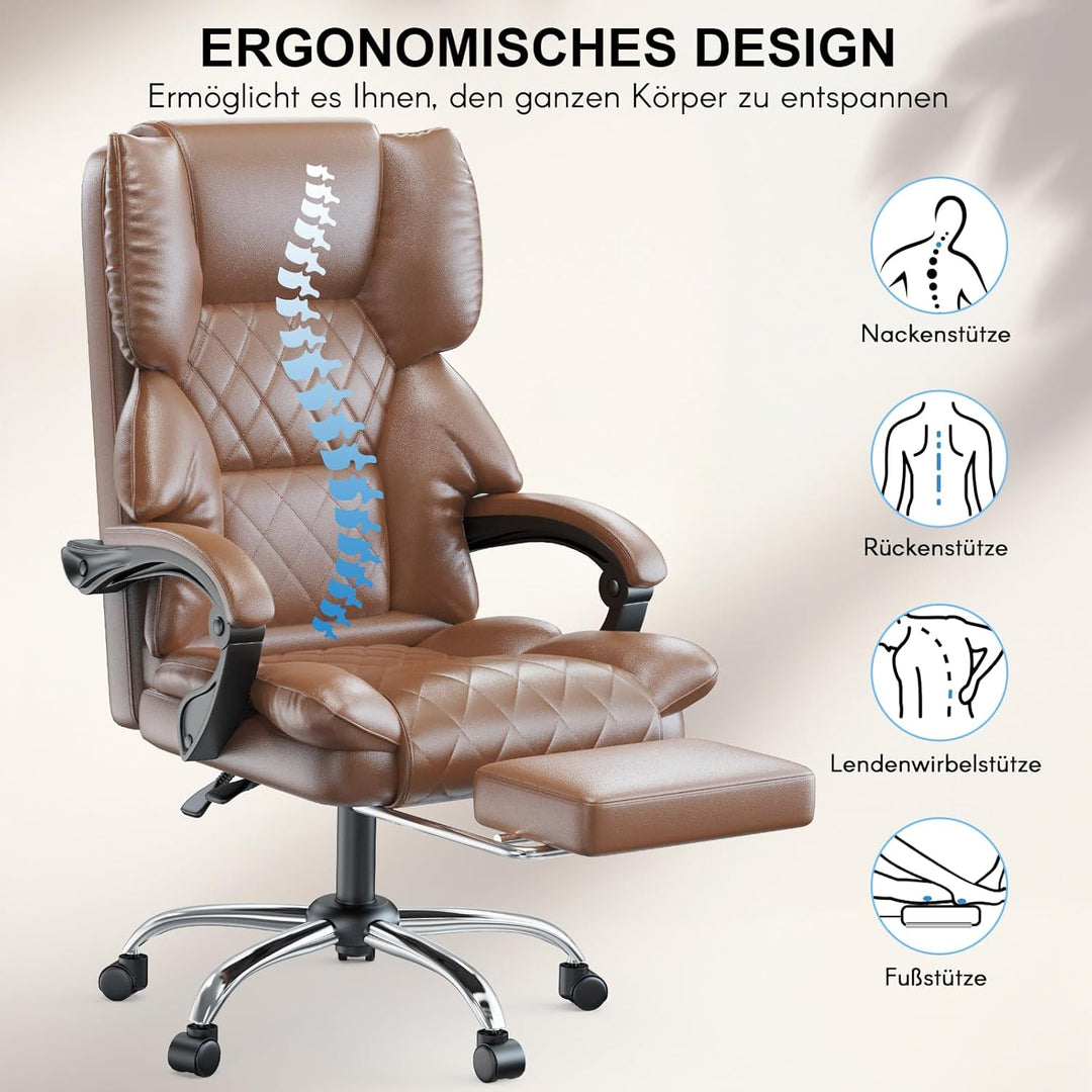 naspaluro Chefsessel Bürostuhl mit Fussstütze, Schreibtischstuhl Ergonomisch, PU Leder Computerstuhl