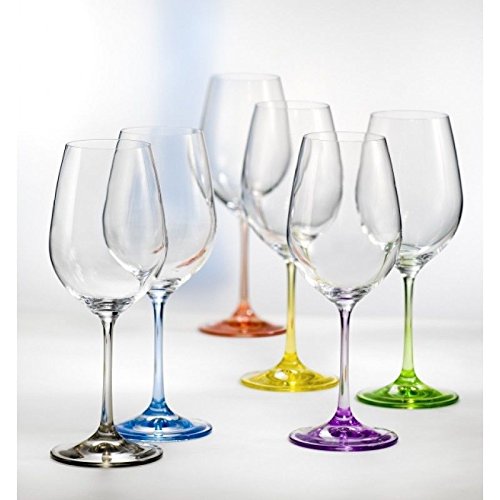 Bohemia Weingläser Kristall Gläser Model Rainbow 6 er Set gelb, grün, lila, blau grau, rose (Rotwein