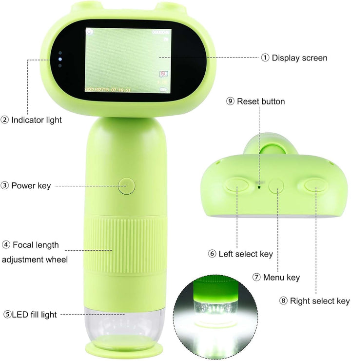 Handy-Mikroskop für Kinder, 1000X Digitales Mikroskop mit 2,0" IPS Bildschirm, Tragbares Taschenmikr
