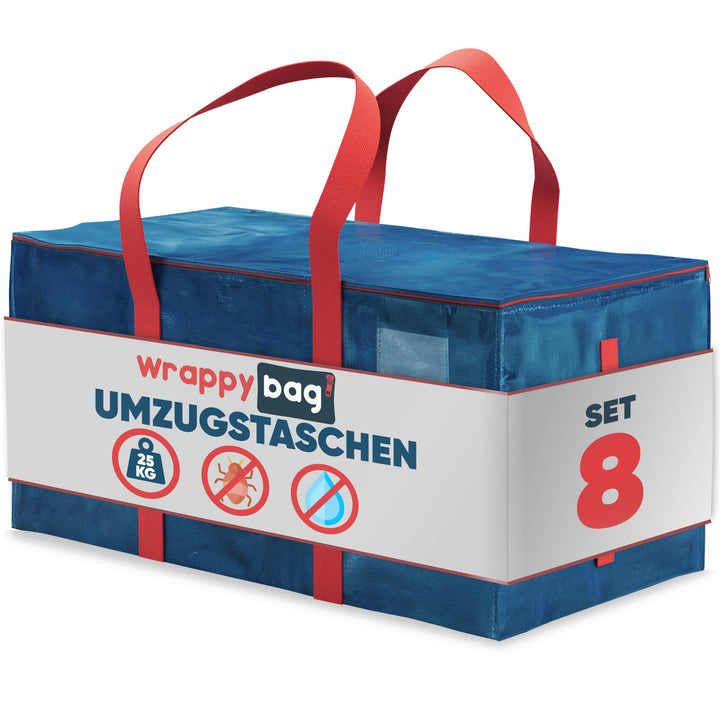 WRAPPYBAG im 8er Pack Grosse Kunststoff-Aufbewahrungstaschen – XXL-Taschen für Umzug & Reise – Stabi