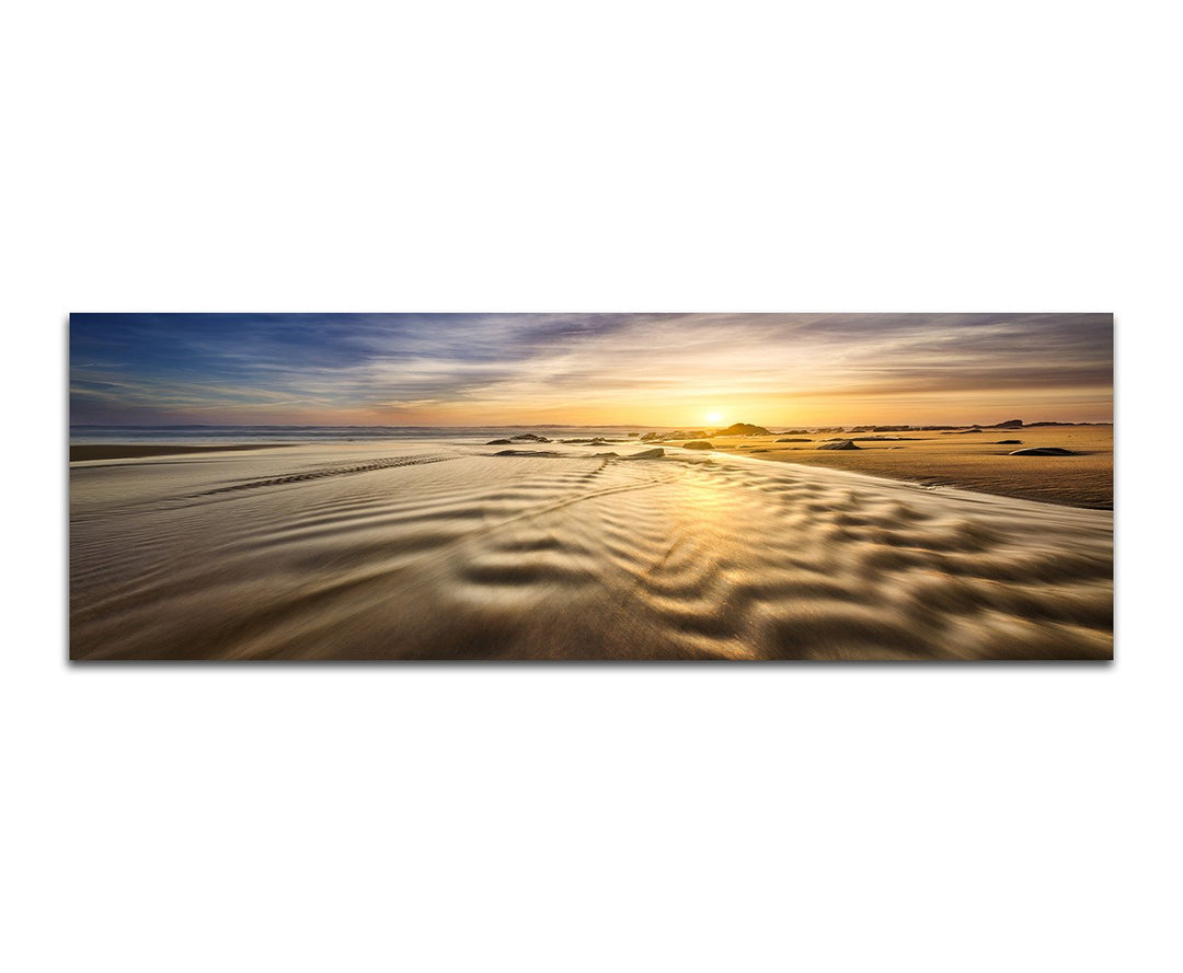 Paul Sinus Art Panoramabild auf Leinwand und Keilrahmen 150x50cm Meer Strand Wolken Sonnenaufgang