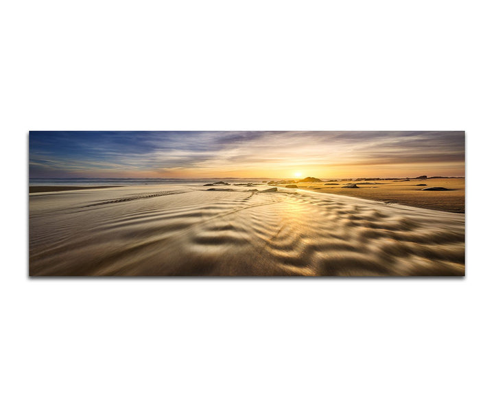 Paul Sinus Art Panoramabild auf Leinwand und Keilrahmen 150x50cm Meer Strand Wolken Sonnenaufgang