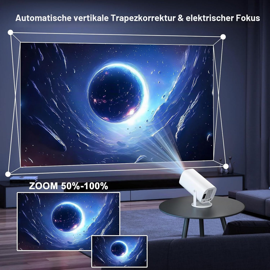 Mini Beamer 4K Full HD 1080P, Projektor Tragbarer mit WiFi 6 und Bluetooth 5.4, Beamer Klein Project