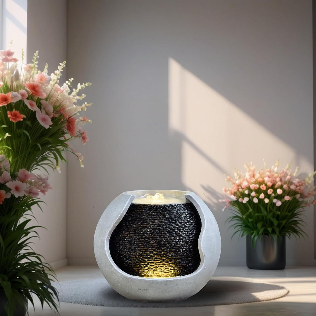 Moderne Innen- und Aussenbrunnen weisse LED, grosse Dekorationsbrunnengarten Terrasse Wohnzimmer, Ge