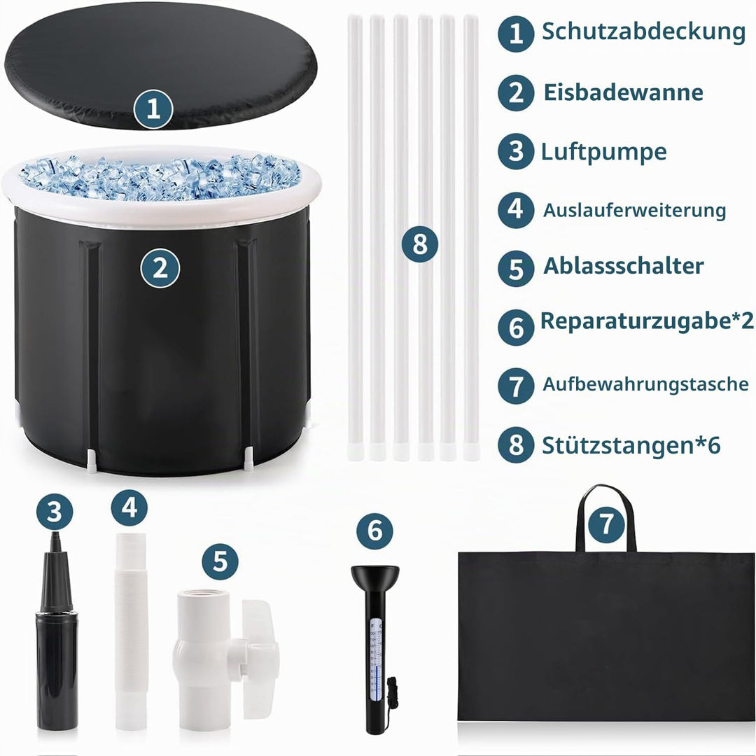 HEYOUTH Eisbad Tonne für Athleten mit Abdeckung,Eisbaden Tonne Faltbar,Aufblasbare Das Eisfass,80*75