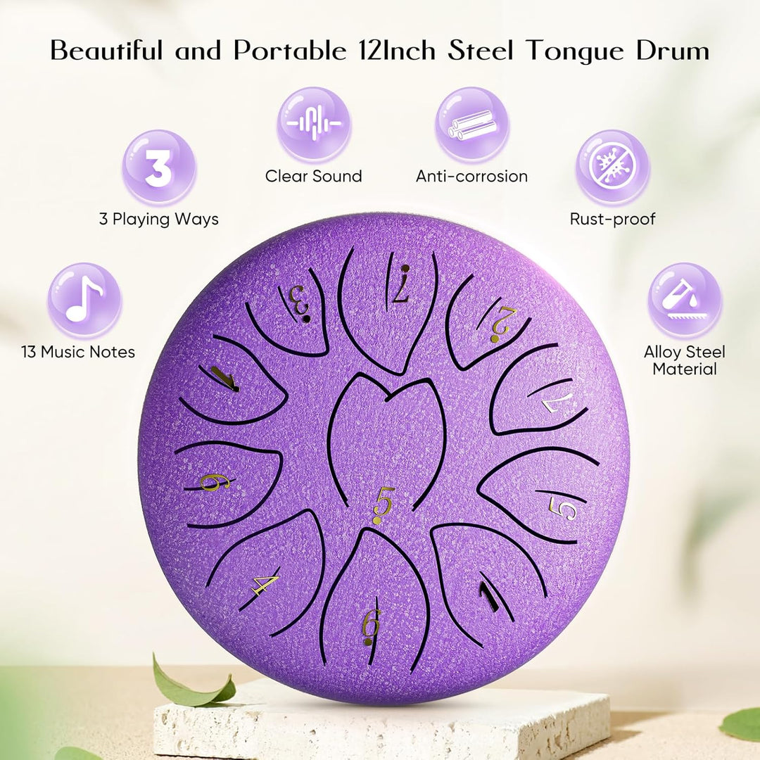 Zungentrommel, Sunowl 6 Zoll 11 Tone Steel Tongue Drum Satz, D-Dur, Stahlzungentrommel für Kinder Er