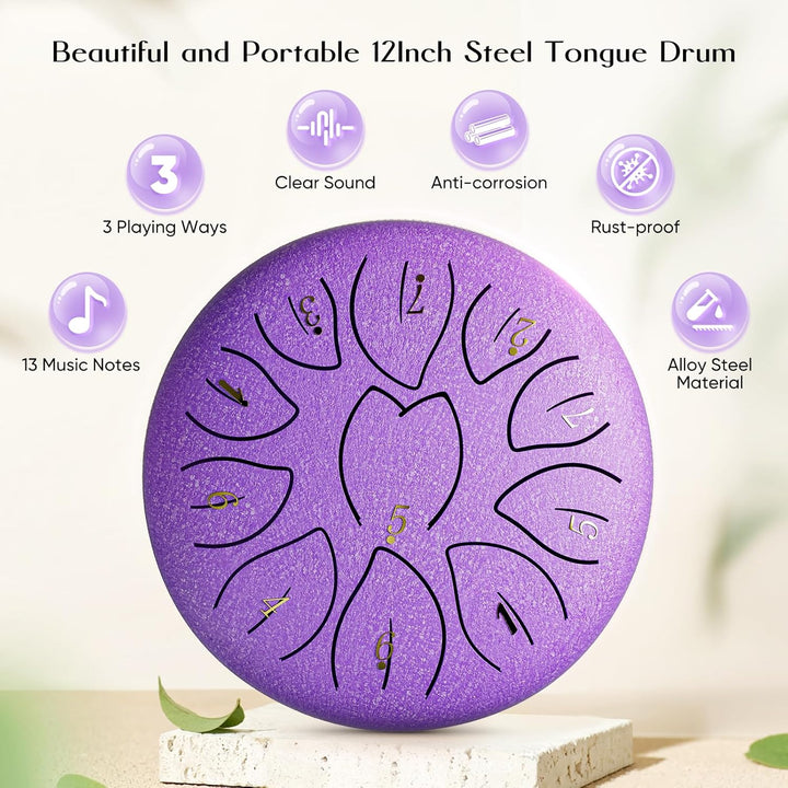 Zungentrommel, Sunowl 6 Zoll 11 Tone Steel Tongue Drum Satz, D-Dur, Stahlzungentrommel für Kinder Er