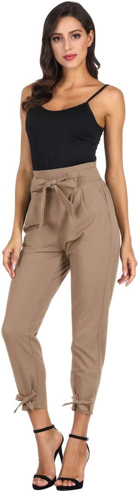 Grace Karin Damen Bleistifthose Elastischer Bund Bow-Knot Mode Slim Fit M Bräunen, M Bräunen