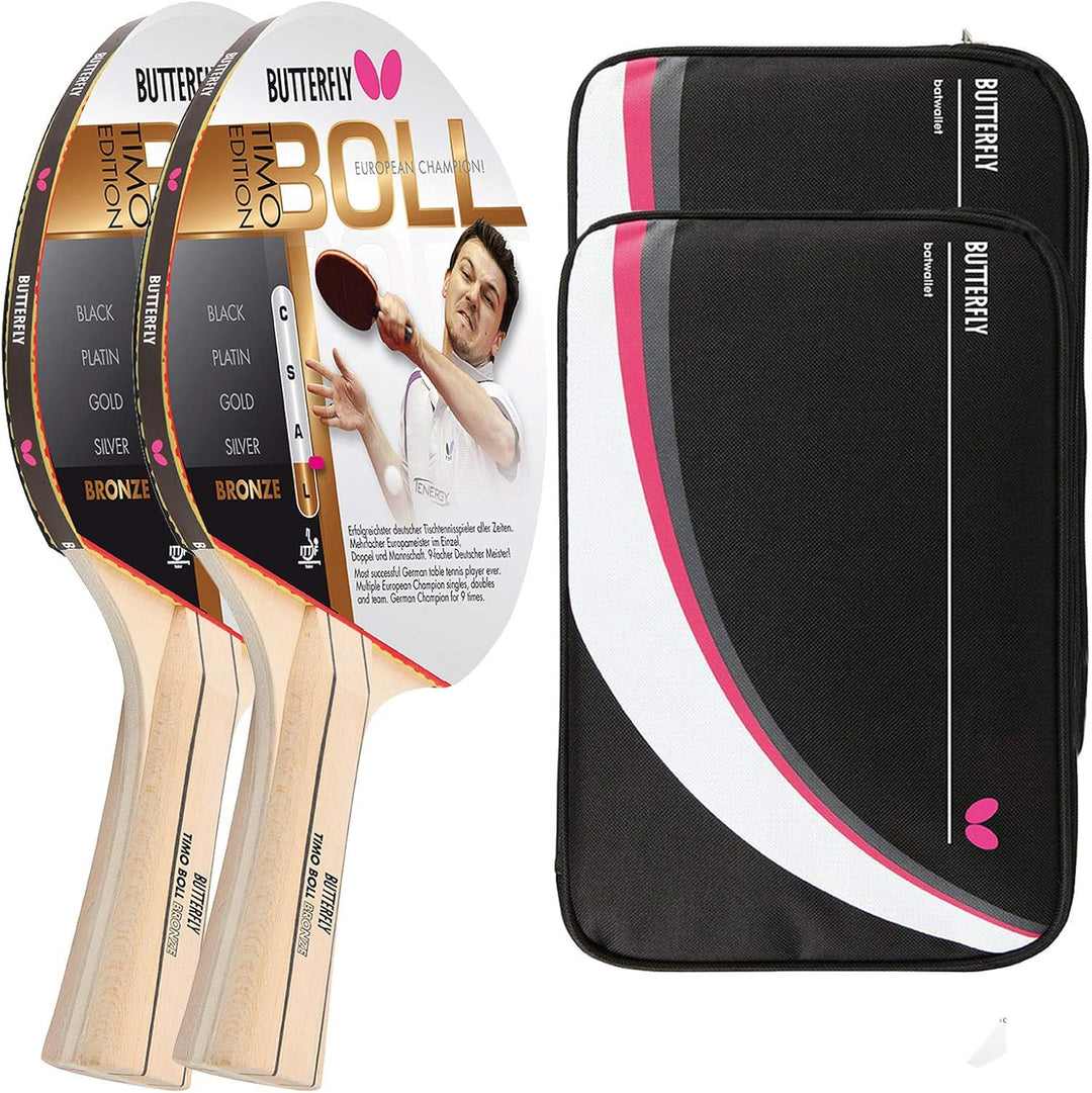 Butterfly Timo Boll Bronze 2 x Tischtennisschläger + 2 x Tischtennishülle Drive Case 2 | Tischtennis