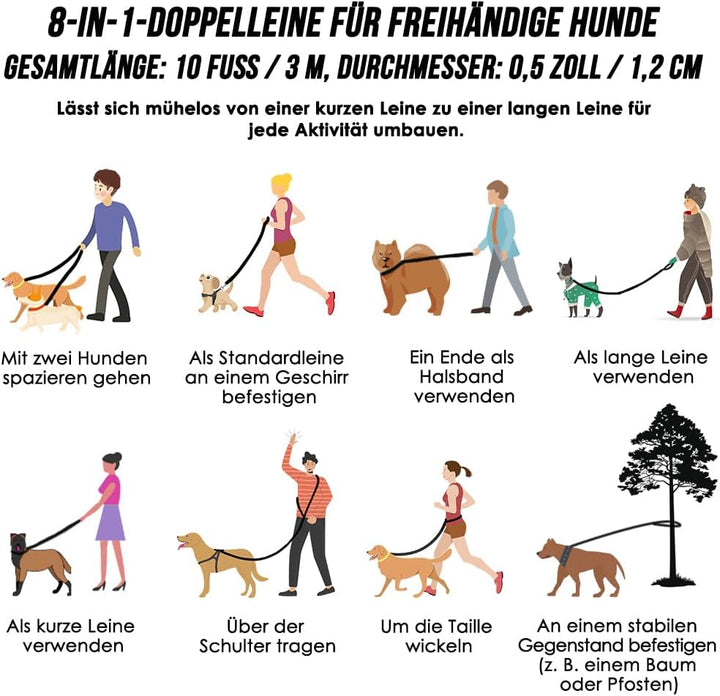Hundeleine 3m für Kleine mittelgrosse Hunde, 8in1 Schleppleine mit 3 Verstellbare Schnalle und Griff