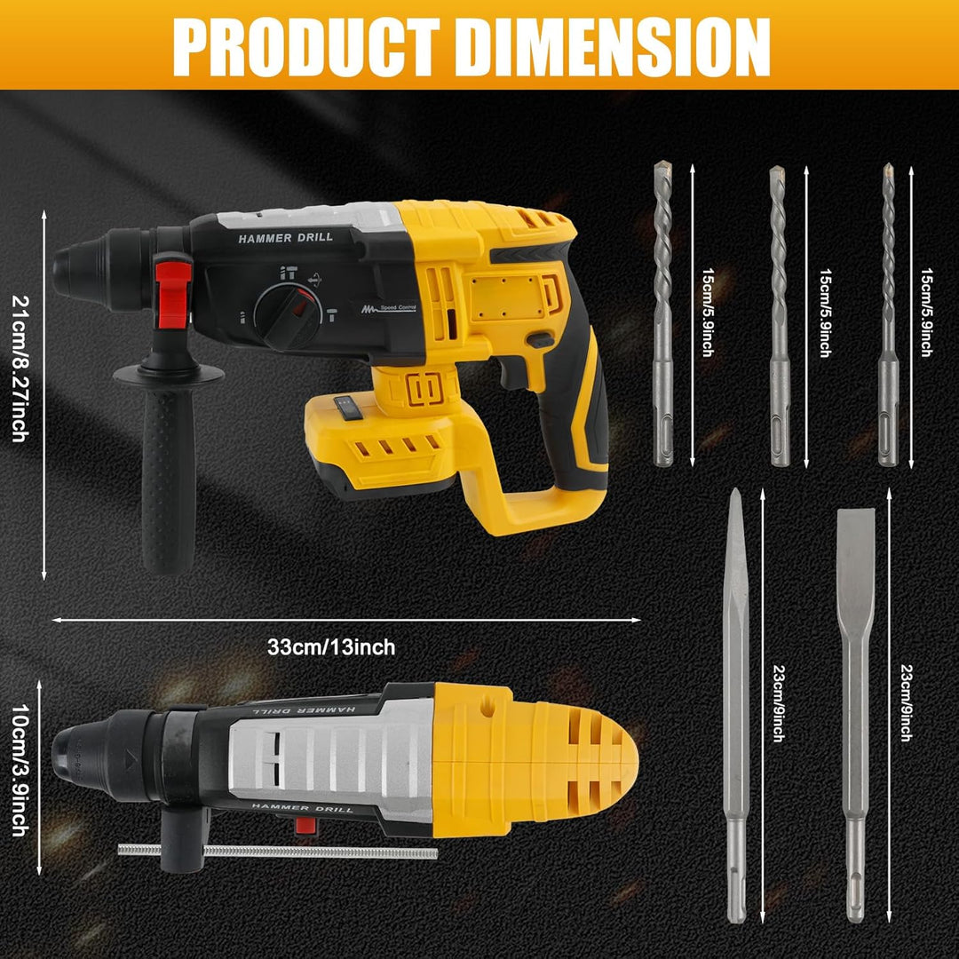 Roadtime Professional Bohrhammer 600W kompatibel mit DeWalt 20V Akku(ohne Akku),Abbruchhammer Geschw