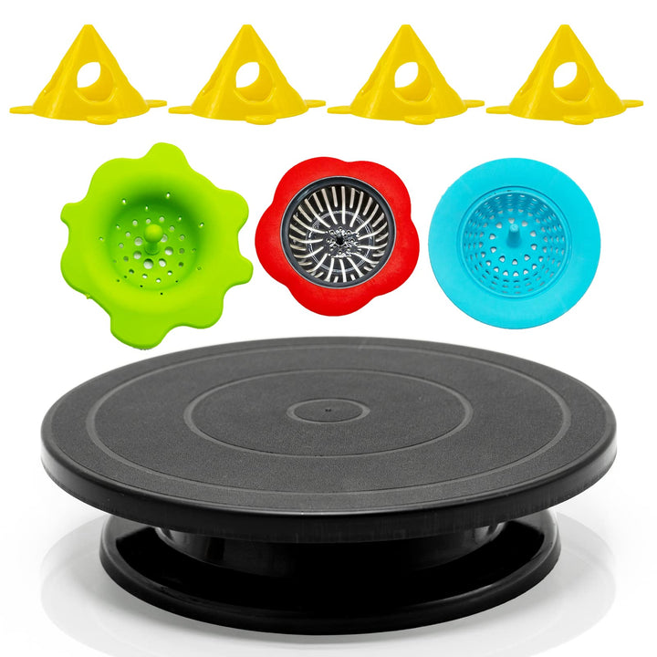 Drehbarer Drehteller, 27,9 cm, drehbar, für Kuchen, drehbar, schwarz, zum Spritzen, mit Kegeltuch-St