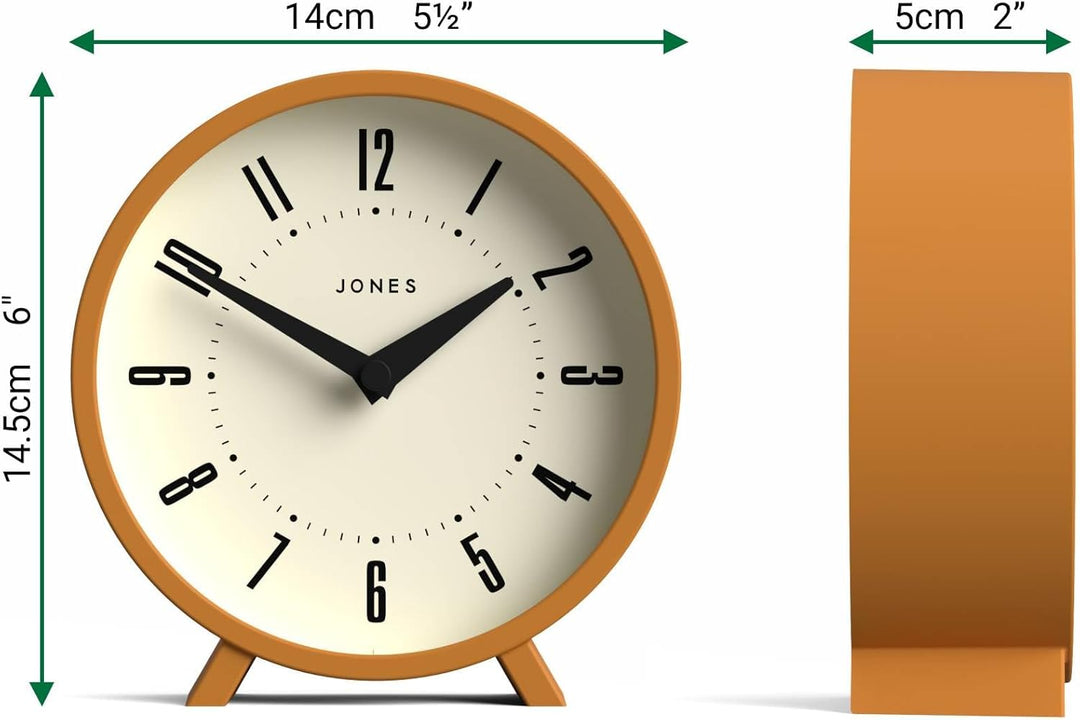JONES CLOCKS® Venus schreibtischuhr | Modernes rundes Design | Senfgelb | Stilvoller retrolook für R