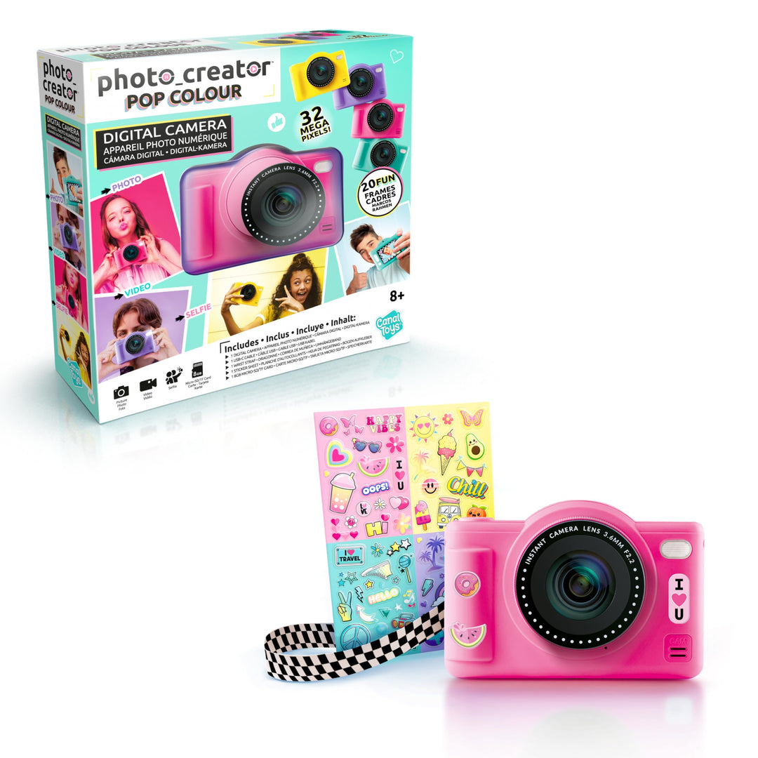 C Toys Digitalkamera für Kinder, Doppelobjektiv – kompakte Mini-Kamera in Rosa mit Selfiemodus für 8