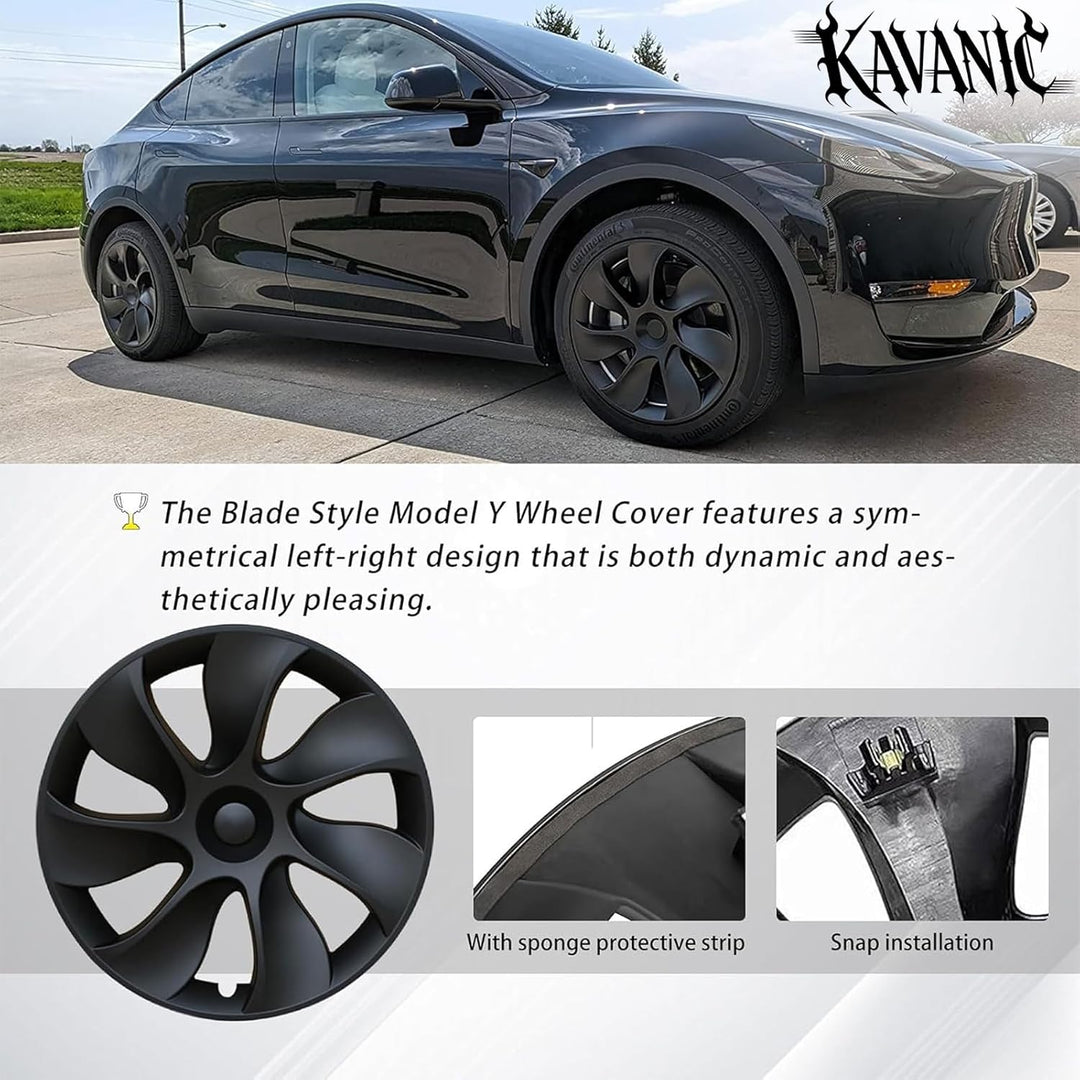 KAVANIC für Tesla Model Y Radkappen 19 Zoll Mattschwarz Unterstützung Logo Symmetrie Design (4-TLG.)