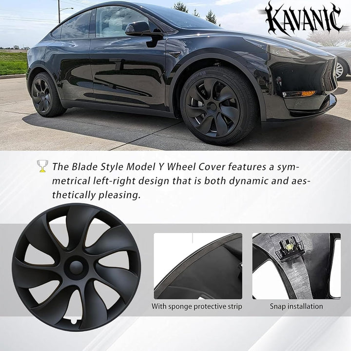 KAVANIC für Tesla Model Y Radkappen 19 Zoll Mattschwarz Unterstützung Logo Symmetrie Design (4-TLG.)