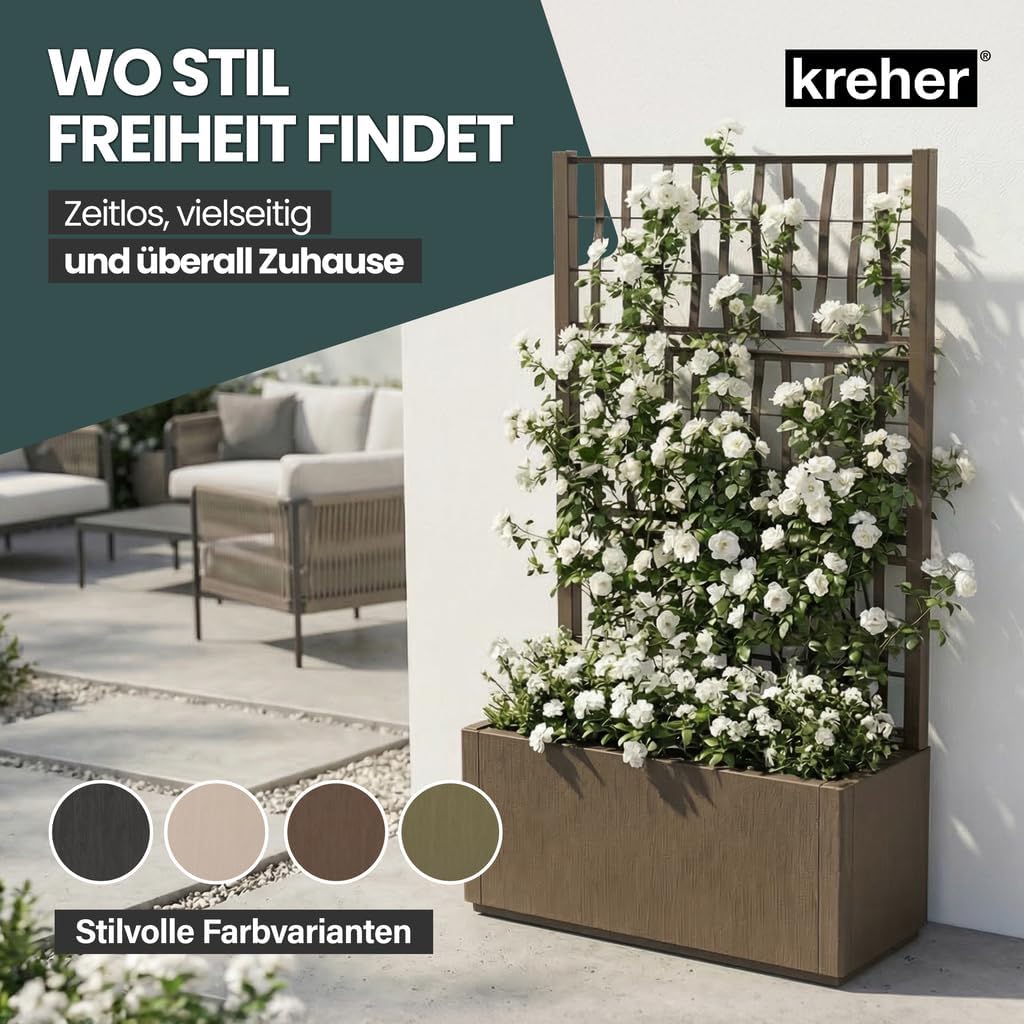 2 x Kreher® XL Rankgitter, Spalier mit Pflanzkasten aus robustem Kunststoff. Masse BxTxH in cm: 80 x