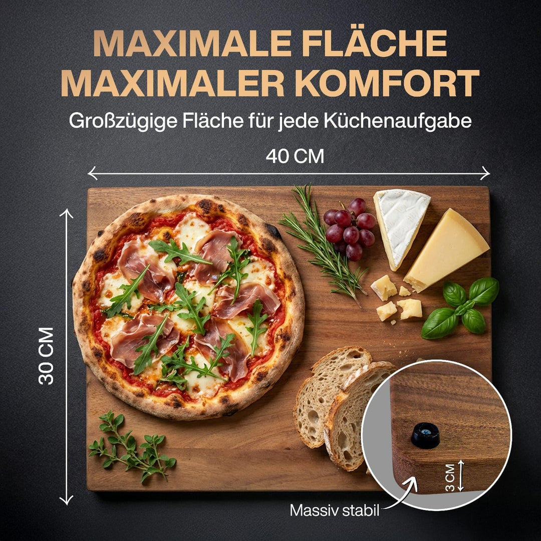 Premium Schneidebrett aus Nussbaum mit Saftrille - PERSONALISIERBAR - 40 x 30 cm Hochwertiges Küchen