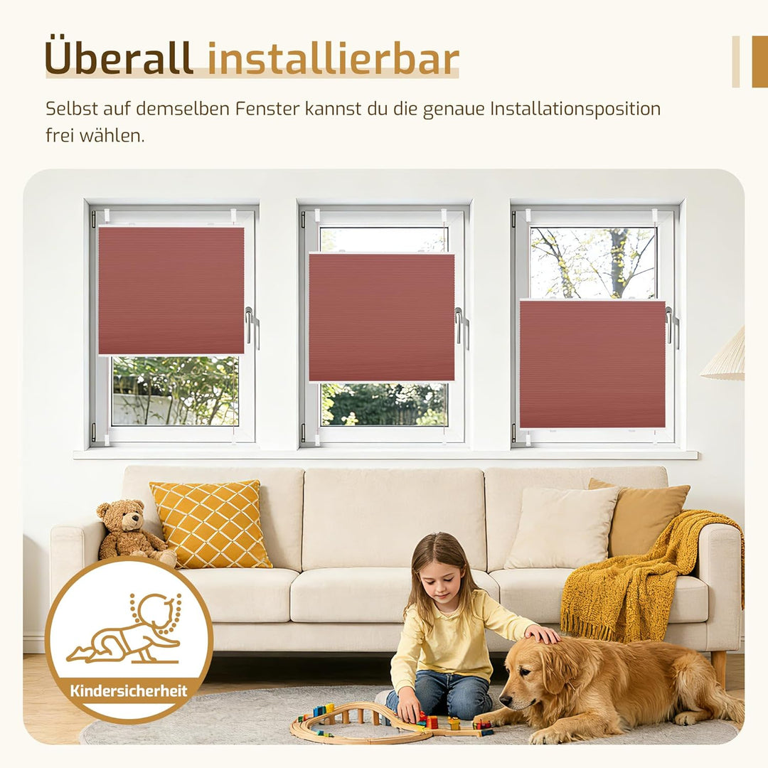 Verdunklungsplissee Wabenplissee ohne Bohren Weiss-Weinrot 40x110cm(BxH) Thermo Plissee ohne Bohren