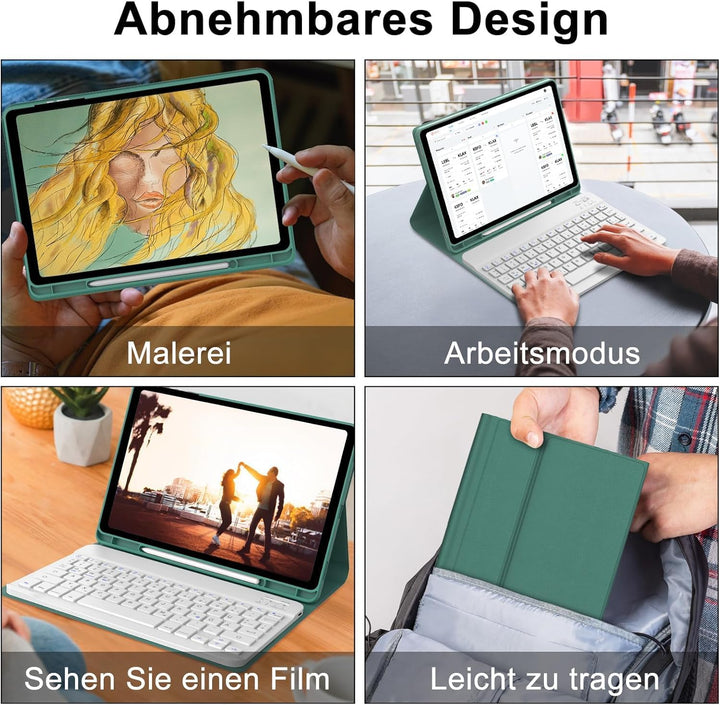 FOGARI Hülle mit Tastatur für Samsung Galaxy Tab S10 FE 10.9"/S9 FE/S9 10.9" 2025, Tastatur QWERTZ d