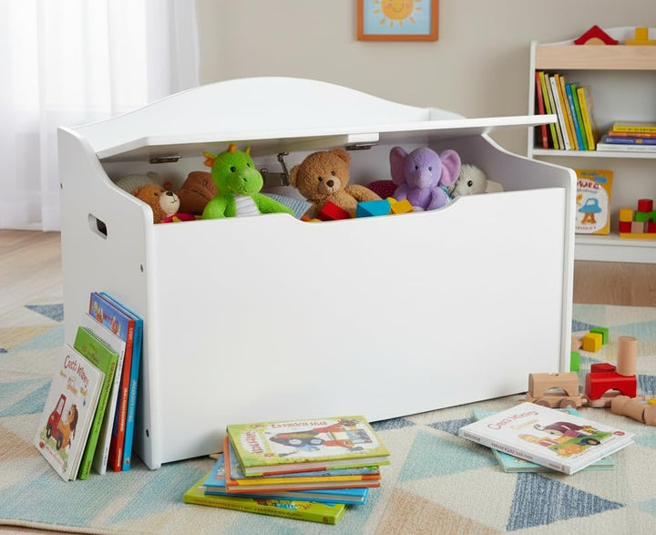Leomark Kinderbank Hölzerne - Classic White XL - Kindertruhenbank, Behälter für Spielzeug, Truhe für