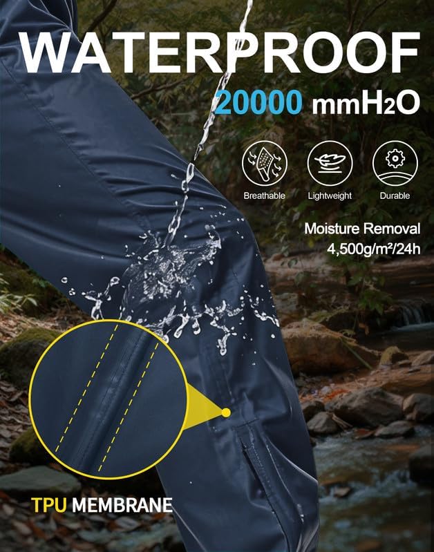 Pioneer Camp Regenhose Herren Wasserdicht 20000mm Leichte Packbar Fahrrad Überhose Winddichte Atmung
