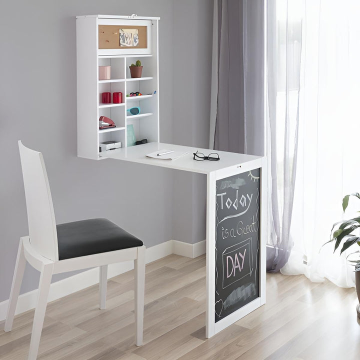 Wandklapptisch Küche mit Regal | Klapptisch Wand klein Weiss aus Holz | Wandtisch klappbar mit Schub